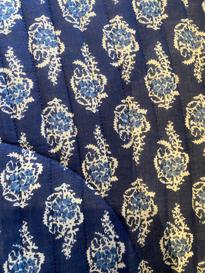 Blue Chint handblock print Reversible Quilted Kimono robe