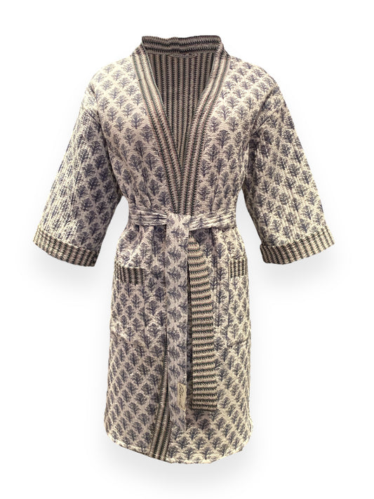 Grey Booti Reversible Quilted Kimono robe