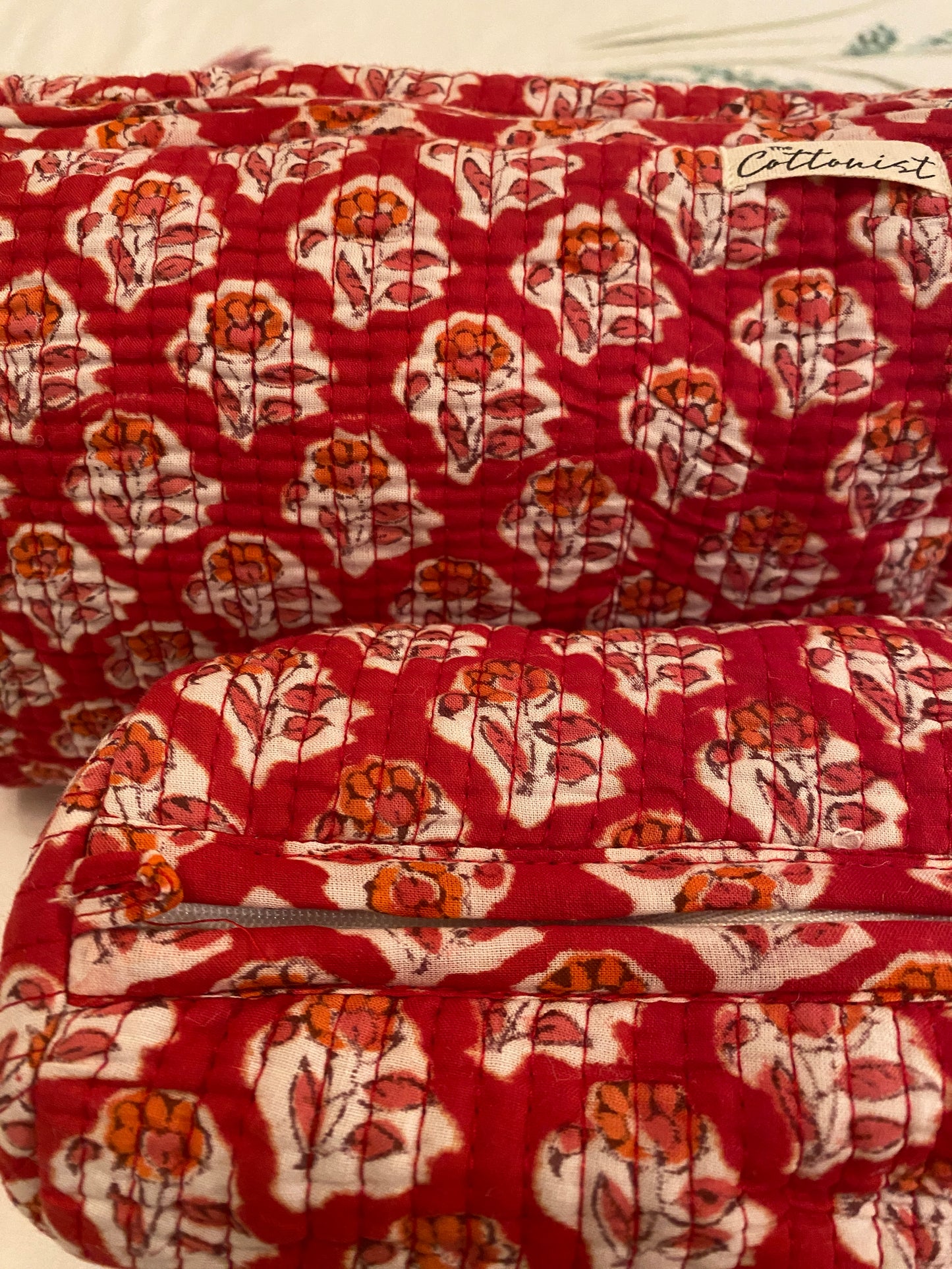 Christmas Red Booti handblock print cosmetic bags