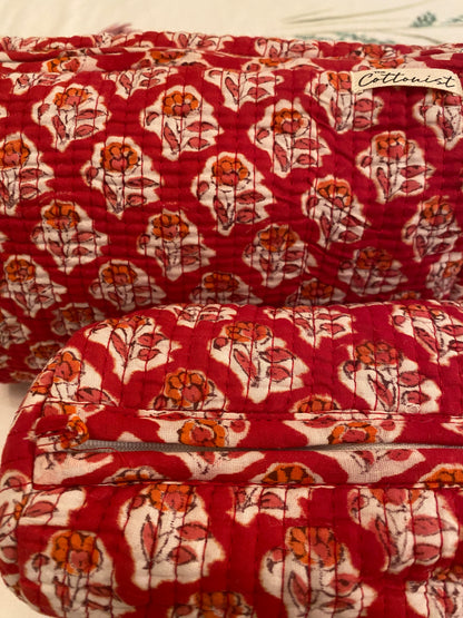 Christmas Red Booti handblock print cosmetic bags