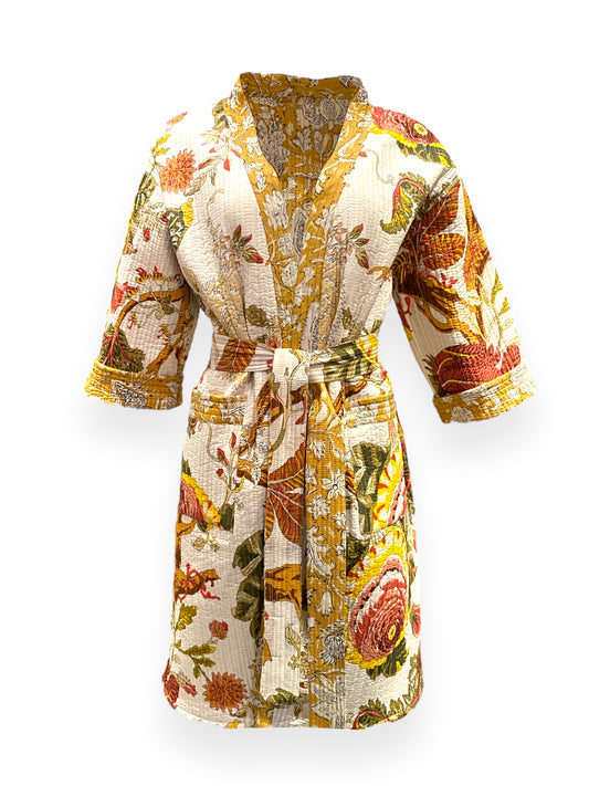 Ochre and Ivory Reversible Quilted Kimono robe