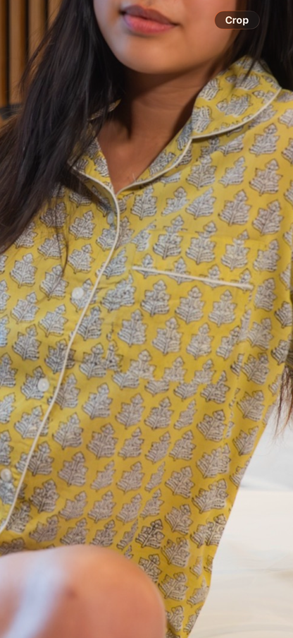 Banana Yellow phoolpati print short set