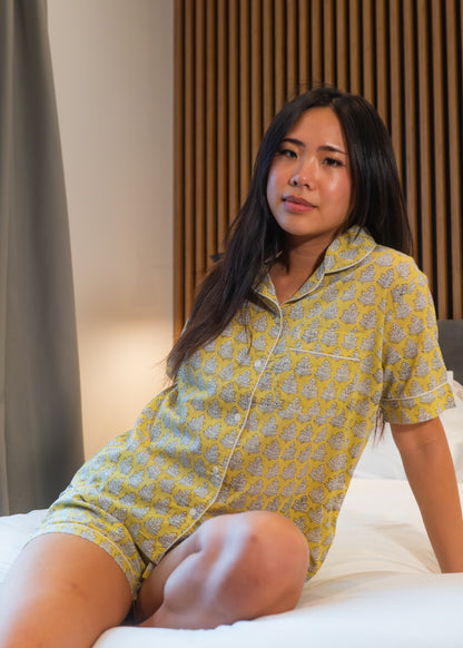 Banana Yellow phoolpati print short set