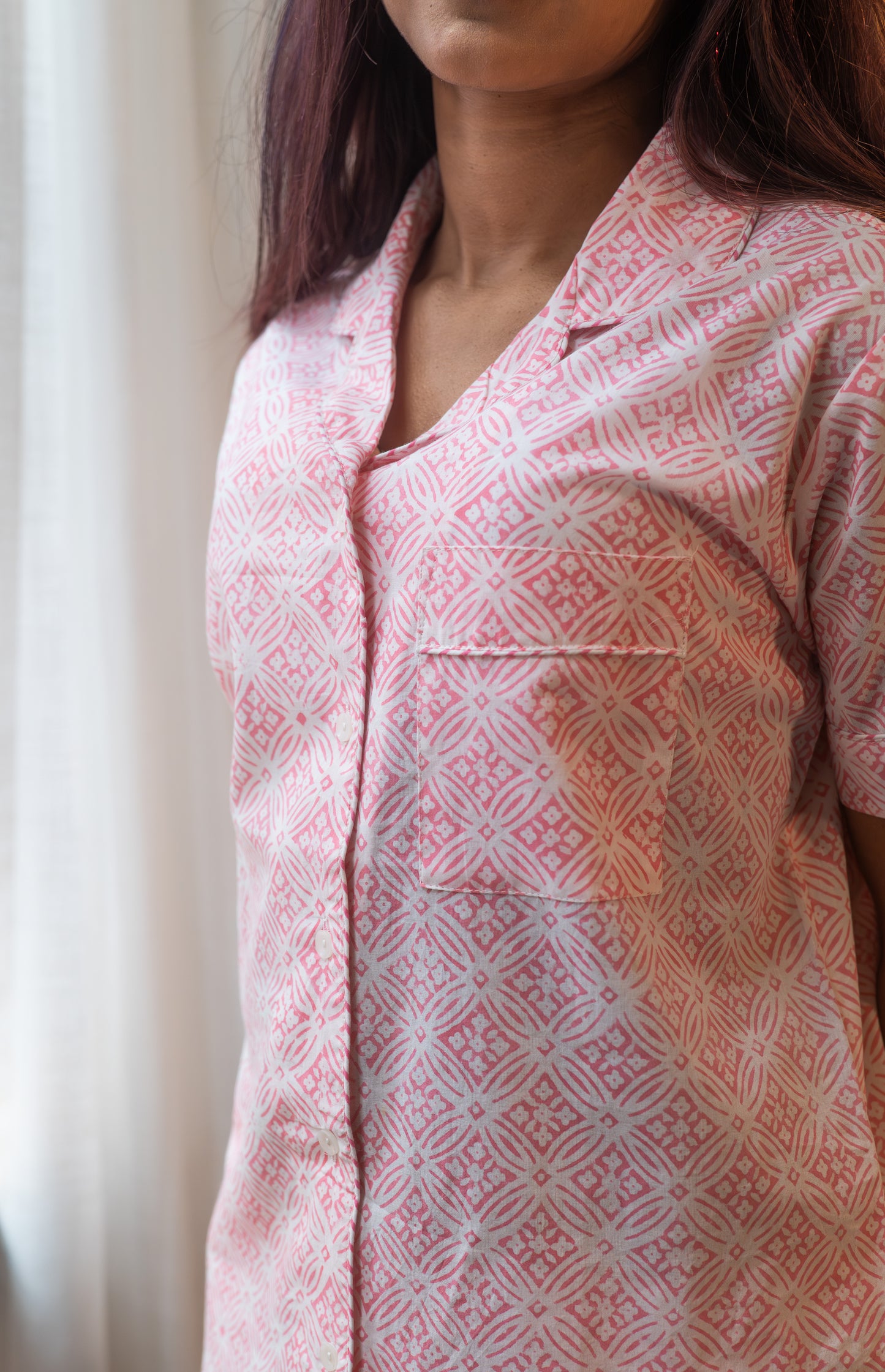 Pink Chint print shorts set