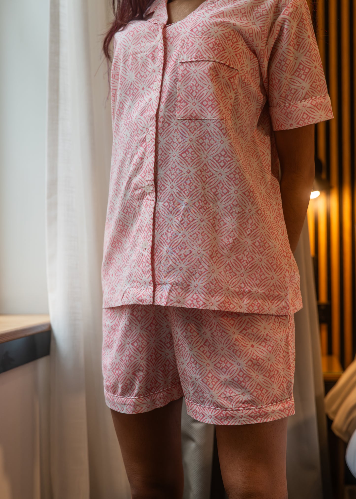 Pink Chint print shorts set