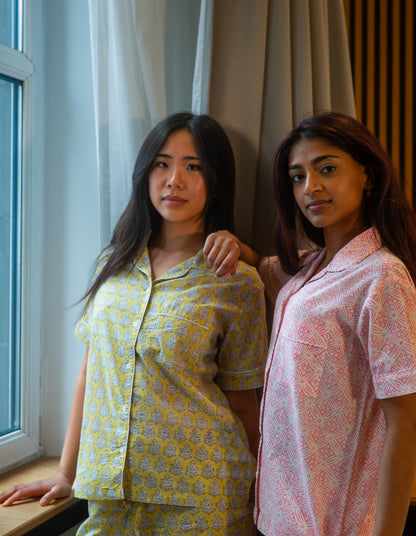 Banana Yellow phoolpati print short set